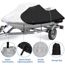 iCOVER Jet Ski Cover- Water Proof Heavy Duty Trailerable Personal Watercraft Covers for Seadoo Kawasaki Yamaha Wave Runner, Fits PWC Models Up to 145in Long