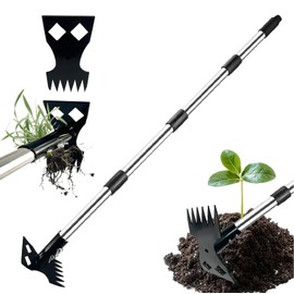 Mama's Weeder with Long Handle 60" Weed Puller Tool Manual Weeder Remover Tool 2 in 1 Hand Weed Rake and Garden Hoe for Gardening Heavy Duty Uprooting Weeding Pull for Yard, Lawn, Patio and Garden