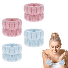 Abeillo Pack of 4 Wrist Spa Wash Band Microfibre Face Wash Bracelets Coral Absorbent Bracelet for Washing Face and Shower (Pink and Blue)