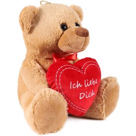 Brubaker Teddy Plush Bear with Heart Red – I Love You – 35 cm – Teddy Bear Plush Cuddly Toy – Brown, Light Brown