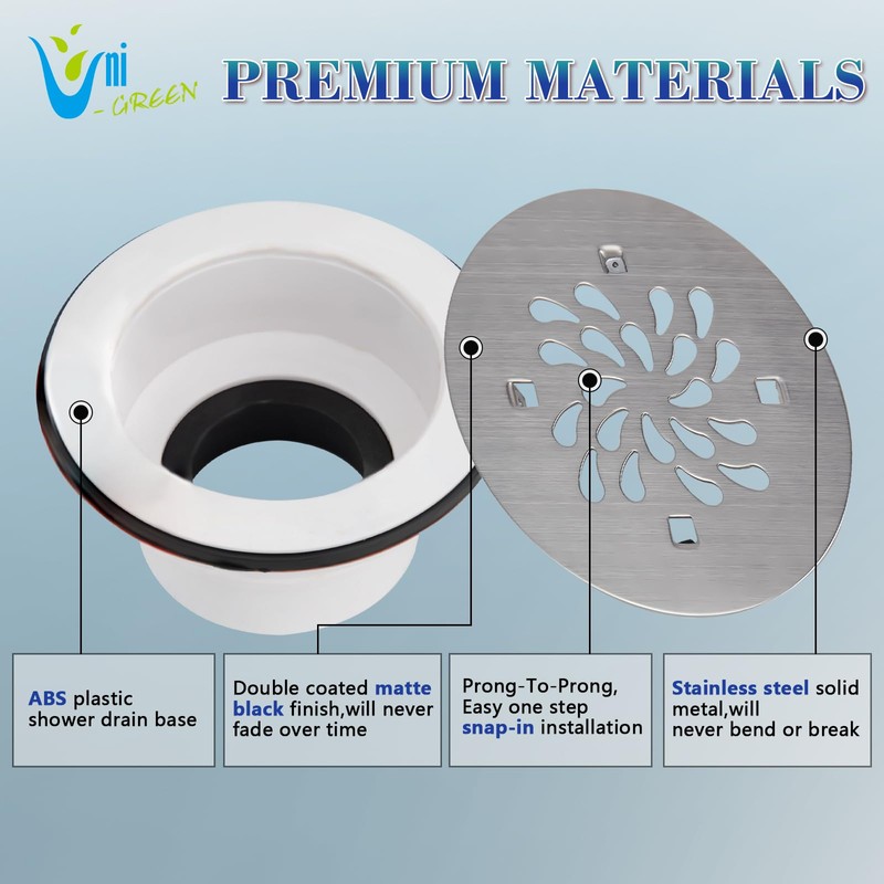 Uni-Green 4-1/4 inch Round Shower Base Drain - Solvent Weld