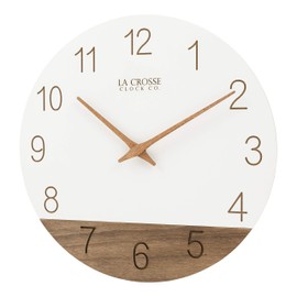 La Crosse 404-3630B 12" Sierra Wood Quartz Analog Wall Clock, White