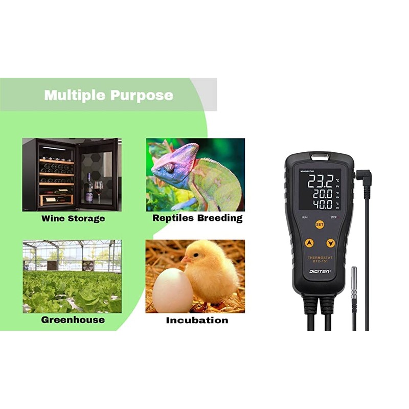 Digital Temperature Controller for Greenhouse, Aquarium, Incubator, Terrarium, Thermostat Sockets