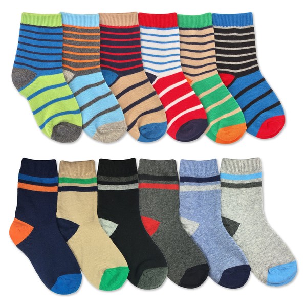 Jefferies Socks Boys Multicolored Stripe Fashion Variety Crew Socks 12