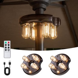 OPOIRA Patio Umbrella Light with Remote Control, Rechargeable Cordless LED Edison Bulbs Pole Light with 10 Brightness Levels for Garden, Patio, Backyard, Camping or BBQ - Brown (2 Pack)