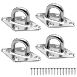 Amadget 4 Pieces 316 Stainless Steel Ceiling Hook Pad Eye Plate Marine Hardware Staple Hook Loop with Screws