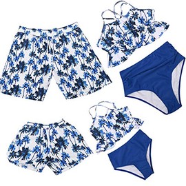 Hulaha Traje de baño Familiar a Juego para Hombre, Pantalones Cortos de Verano para niños, Pantalones Cortos de Playa para niñas, Traje de baño Estampado, Negro, (Black Girl), 8-9 Años