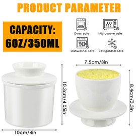 YOPEUC French Butter Crock 350ml, Butter Crock with Lid for Fresh Spreadable Butter Dishwasher Safe, Ceramic French Butter, Butter Keeper, White 9.8x7.6cm