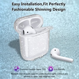 Aircawin for Airpods Case Clear Glitter,Sparkle Bling Clear Case for Airpod case,Full Protective Shockproof Soft TPU Drop Protection Accessories with Keychain for AirPods 2&1 for Women Girls-Glitter