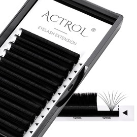 ACTROL Self-Fanning Eyelashes, Easy Fan Lashes, Eyelash Extensions, 0.07 Thickness, C 60° Curl, 12 mm Tray for Volume Technique, Eyelash Extension Eyelashes, 3D-20D, Withstand 100°C
