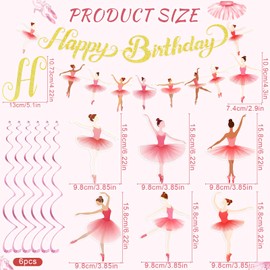 Ballerina Birthday Party Decorations Ballet Dancer Banner Gold Pink Happy Birthday Banner Hanging Swirls Cutouts Sign Garland Photo Props for Girls Women Ballet Birthday Party Favors Supplies