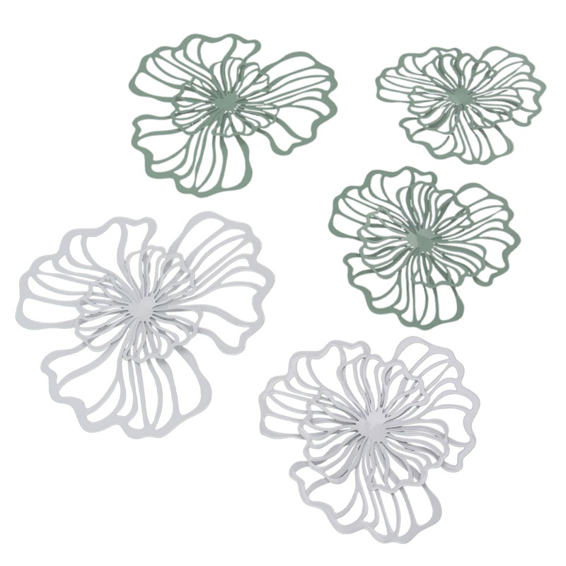 5PCS Metal Flower Wall Decor Iron Wall Art White Green