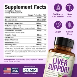 Liver Cleanse Detox & Repair Milk Thistle Supplement - 180 Capsules Herbal Liver Support - Choline, Artichoke Extract & Chicory - Dandelion Root Supplement to Promote Cellular Repair & Digestion