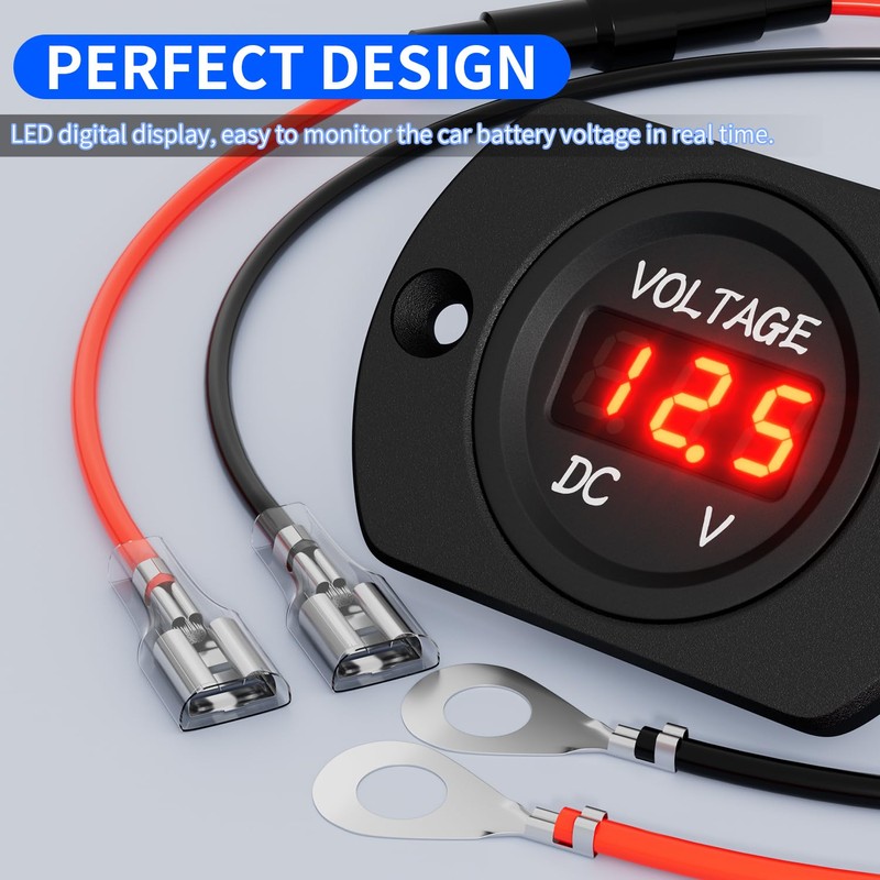 DaierTek Voltage Meter 12V Red Voltage Gauge Waterproof 12 Volt