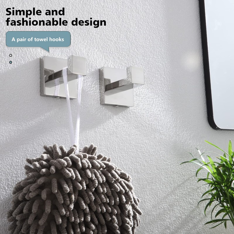 KOKOSIRI Bath Towel Hook Wall Mount Square Robe Hook Coat
