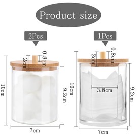 HENGBIRD Pack of 3 Cotton Buds Cotton Pads Storage Container with Bamboo Lid, Small Round Cotton Pad Dispenser, Acrylic Cosmetic Pads, Ear Sticks Dispenser, Make Up Organiser for Dressing Table,