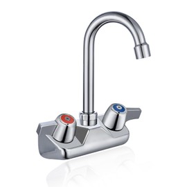 Sepaitek Leak-Free Commercial Sink Faucet Wall Mount 4 inch Center - 3.5" Gooseneck Faucet for Restaurant Triple Sink, Hand Sink & Bar Sink, 2 Hole Dural Handles, Ceramic Cartridge, Brass Construction
