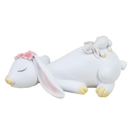 YHHRESINHOME Resin Bunny Statue Mother and Child Bunny Figurine, Vintage Easter Bunny Statue, Dining Table Home Decorations, Tabletop Decorations (Pink)