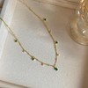 14K Gold Choker Necklace Green Crystal Pendant Necklace Teardrop Necklace