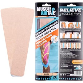 MuscleAid Pre-Cut Kinesiology Tape Strips for Knee, Back, Shoulder, Ankle, Elbow, Face & More, Kinesio Support for Movement, Flexible & Water Resistant, Athletic Use, Easy to Apply, Beige