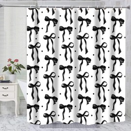 Cute Shower Curtain Fancy Black Bow Fabric Bowknot Shower Curtains for Bathroom Modern Aesthetic Waterproof Cloth Shower Curtain Set with Hooks Coquette Bathroom Decor 72x72 Inch