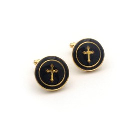 Round Gold Cross Cufflinks, Elegant Religious Design, Great for Formal Events and Gifting Cuff Links