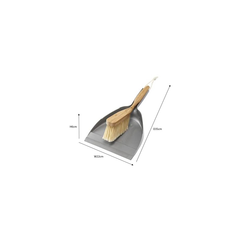 Addis Dustpan & Bamboo Hand Brush Set, Grey & Natural,