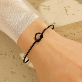 TseanYi Boho Open Cuff Bangle Bracelet Open Knot Bracelet Thin Open Bracelet Black Cuff Bracelet Minimalist Cuff Bracelet Tie Knot Cuff Bracelet Metal Tie Bnangle