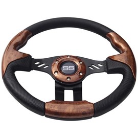 Trooper Golf Cart Steering Wheel Woodgrain Grip Black Spokes Carbon Fiber Pattern 12.5" OD Compatible with EZGO Club Car Yamaha