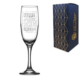 Novelty Champagne Flute Glass - Happy 21st Birthday (Engraved)