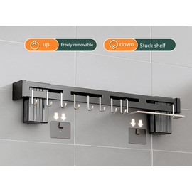 CYlovinho Wall Mounted Knife Holder, Stainless Steel Wall Mounted Multifunctional Kitchen Utensils for Hanging Knives, Spoons, Chopsticks, Towels (Black, 11.8''*2.16'')