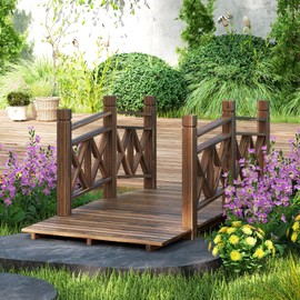 Outsunny 5 ft. Wooden Garden Bridge with Safety Rails, Backyard Bridge Footbridge for Ponds, Creeks, Streams, Carbonized