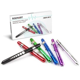 RISEMART 6PCS Diagnostic Medical Penlight Reusable LED Pen Light with Pupil Gauge for Nurses Doctors with Pocket Clip(Multicolor)