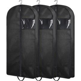 MISSLO 43" Gusseted Hanging Garment Bags for Storage and Travel, Zippered Suit Bag Carriers for Women Men Garment Cover with Handles for Dresses, Coats, Clothes (3 Packs, Black)