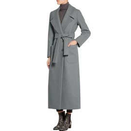 CHARTOU Women's Elegant Lapel Collar Double Breasted Regular Wool Blend Overcoat Coat Belt (Medium, Grey)