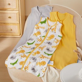 TILLYOU Newborn Sleep Sack 0-6 Months 3 Pack, 0.5 Tog Soft Cotton Wearable Blanket for Baby with Double Zipper, African Steppe