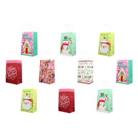 Fifth Ave Kraft Sweet Holidays Medium Printed White Kraft Paper Christmas Gift Bags, 10 Count - Sharp & Stylish Christmas Gift Bags, Fun Assorted Christmas Bags for Gifts