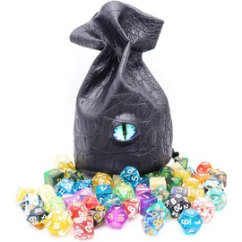 Haxtec Dragon Eye Dice Bag Drawstring Leather DND Dice Bag Medium Cube Holder Storage Bag for D&D Dice Coins and TTPRG Accessories, light blue