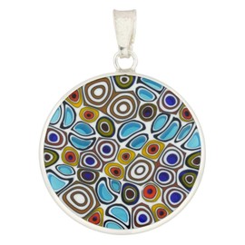 Glass Of Venice Murano Glass Millefiori Pendant in Silver Frame 7/8"