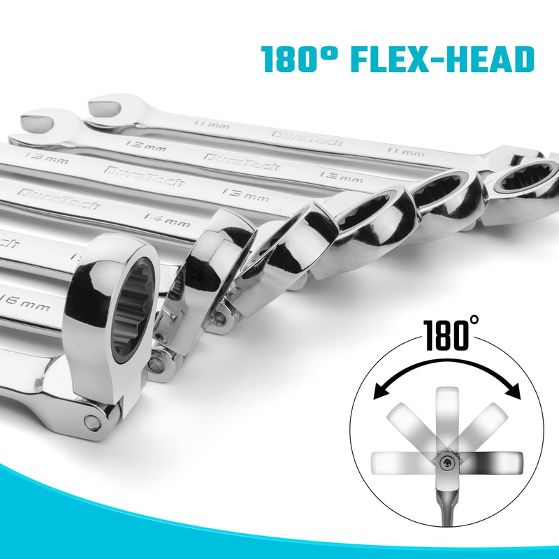 DURATECH 9-Piece Flex-Head Ratcheting Wrench Set, Combination Wrench Sets, 72