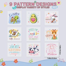 Falueqg 9pcs Baby Shower Games Iron On Transfers, DTF Transfers Ready to Press, Cute Animal & Word Designs, Vinyl Iron On Decals for Baby Bodysuit, Onesie, Bibs & Accessories