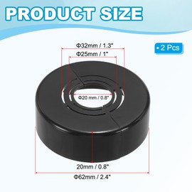 PATIKIL Wall Split Flange 0.8/1/1.3 Inch, 2Pcs 0.8" Thicken Cuttable ABS Round Escutcheon Plate Cover Buckle for Water Pipe Faucet Decoration, Black