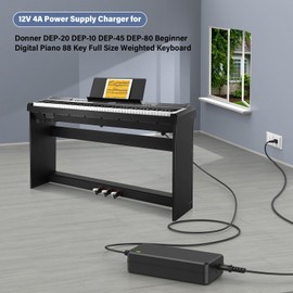 12V Charger Adapter for Donner 88 Key Keyboard Piano DEP-10 DEP-20 DEP-20S DEP-80 DEP-45,PERFEIDY UL Listed Power Cord Supply Black