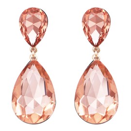 Rosemarie Collections Women's Stunning Dangle Teardrop Rhinestone Crystal Statement Post Drop Earrings (Peach Gold Tone, 2")