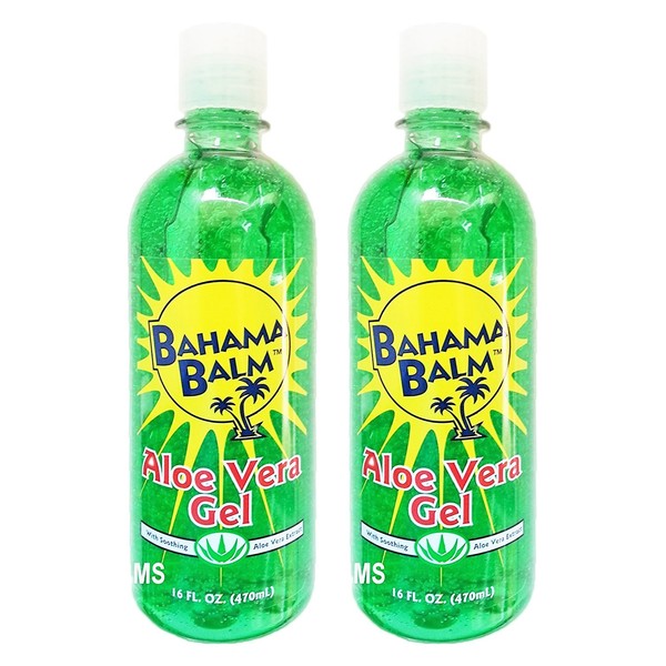 Set of 2 Bahama Balm 16oz Aloe Vera Gel After Sun Skin Care - Cools & Soothes - Helps Minimize Drying and Peeling Skin!