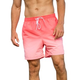 SUNDAY ROSE Traje de baño para hombre, de secado rápido, con forro de malla transpirable, pantalones cortos de moda S-XXL, Sandía roja Gradient, Small