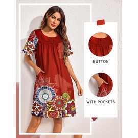 Ekouaer Moo Moos for Women Button House Dresses with Pockets Mumu Red Mandala XL