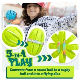 TOMY Band-it Ball - 3-in-1 Ball Toy, Use the Bands to Transform Round Ball into a Rugby Ball Shape, or a Disc Shape - Indoor and Outdoor Kids Toys for +5 Year Olds - Ball Toys for Boys and Girls