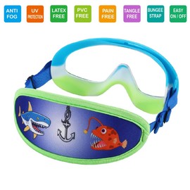 RUIGAO Kids Swim Goggles Age 3-8,Child Goggles No Hair Pull,Wide Swimming Mask Boys/Girls (1PK Toddler Mask - Blue Shark)