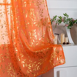 Deeprove - Cortinas traslúcidas de color naranja quemadas de 96 pulgadas de largo, 2 paneles para recámara, sala de estar, cortinas metálicas de lámina dorada de privacidad para decoración de otoño,